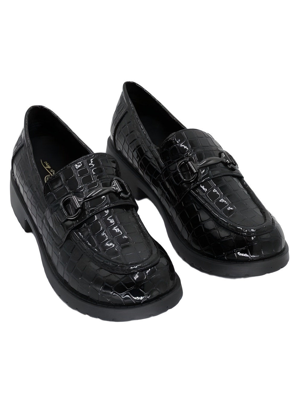 Easy Street Witney Black Patent Croc Bit Loafers Size 8.5M